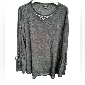 Simply Vera VeraWang Sweater Rhinestone Neck Bell Sleeve Sz. Large